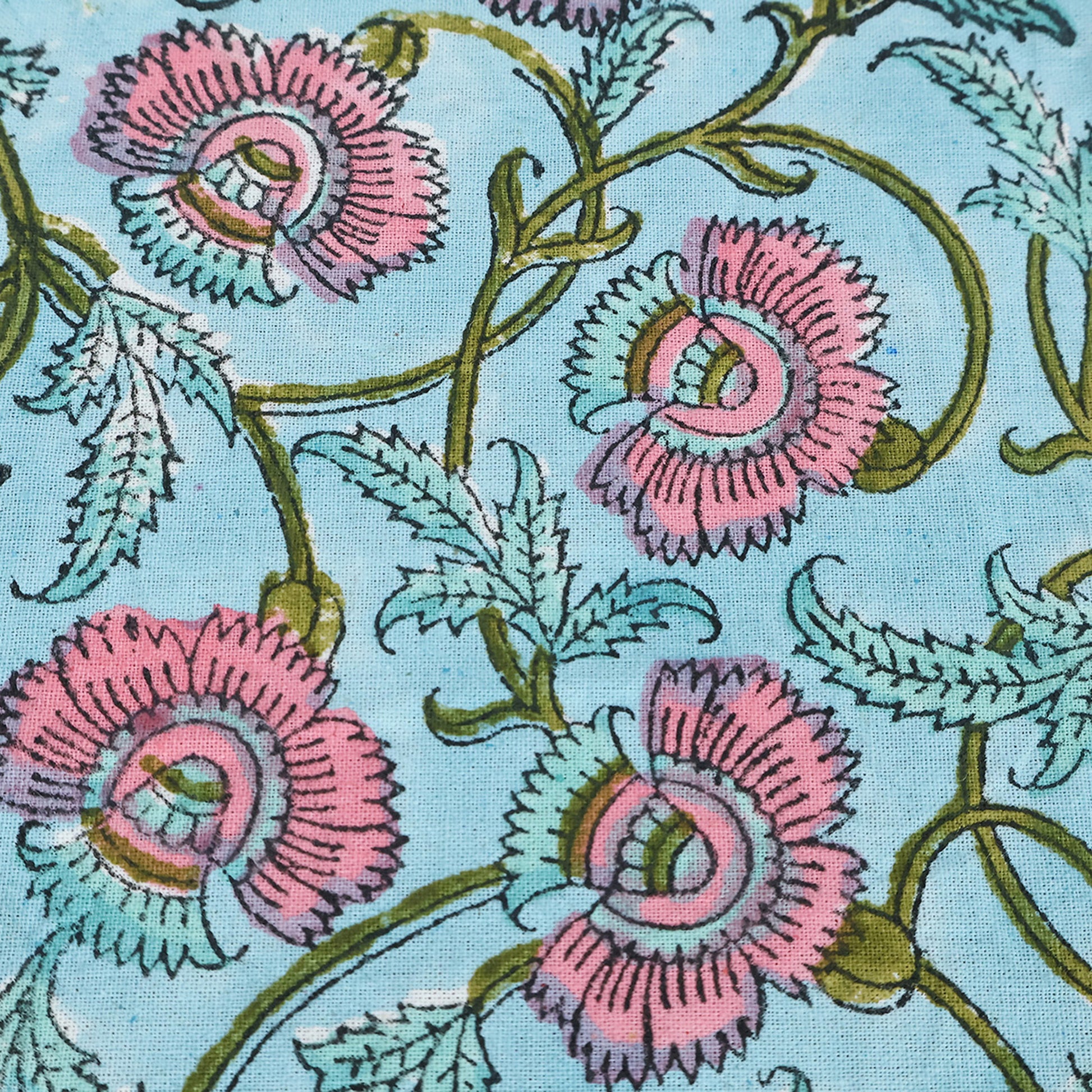 Floral Blue Pink Hand Block Printed Rectangle Dinning Table Cover - My Store