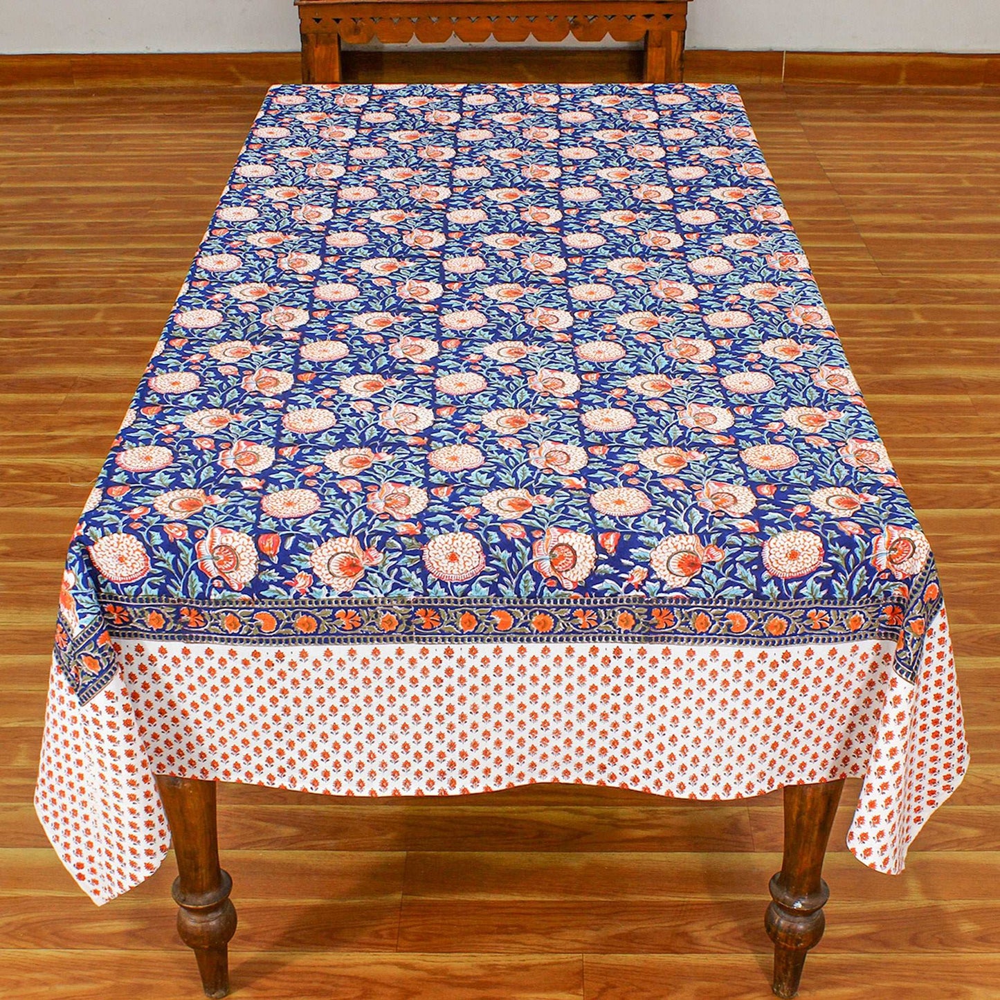 Indian Handmade Cotton Blue & Orange Wedding Tablecloth - My Store