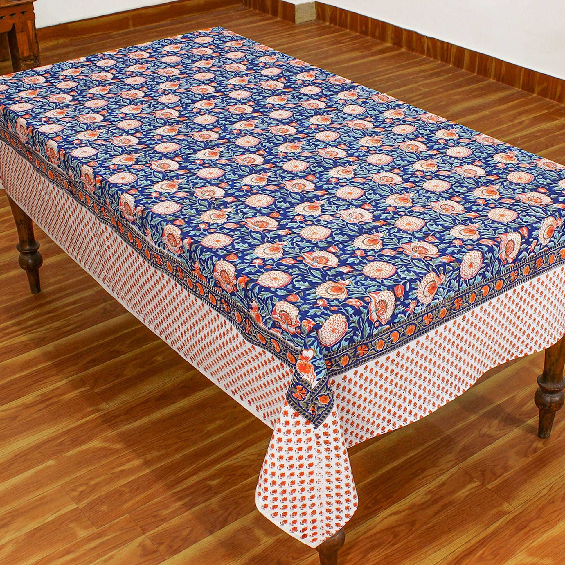 Indian Handmade Cotton Blue & Orange Wedding Tablecloth - My Store