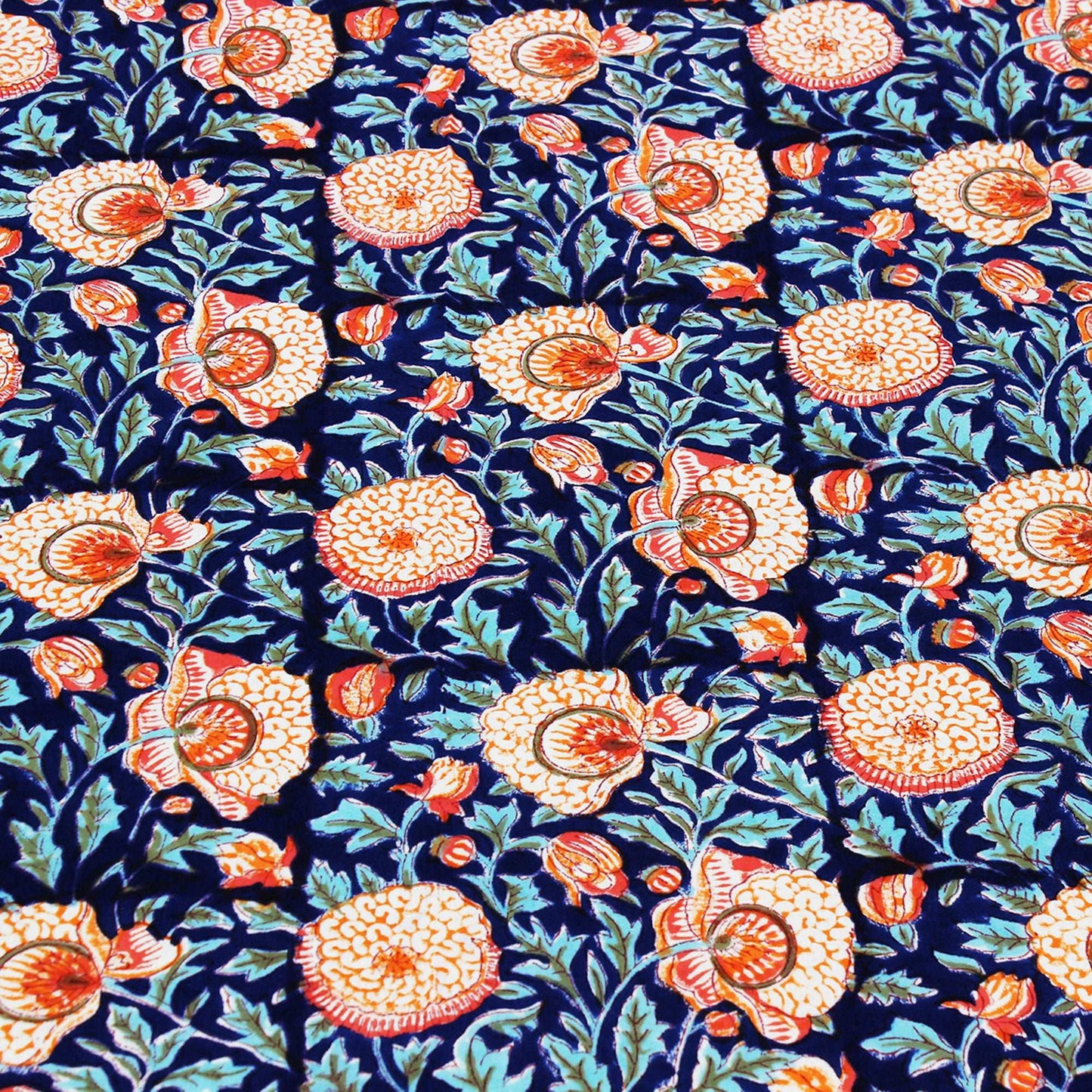 Indian Handmade Cotton Blue & Orange Wedding Tablecloth - My Store