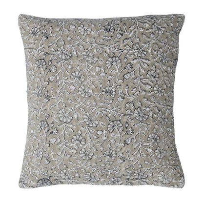 Brown Floral Block Print Cushion Cover | Handcrafted Cotton Throw Pillow Cover