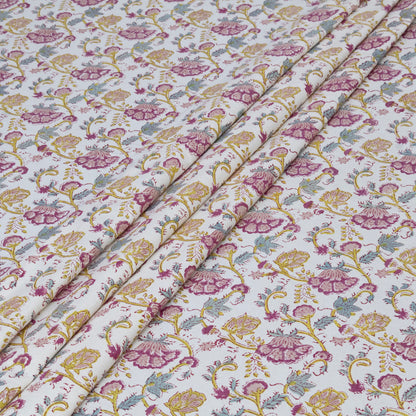 Cotton Bedsheet – Hand Block Floral Print – Pink and Yellow – King, Queen, Twin Sizes - My Store