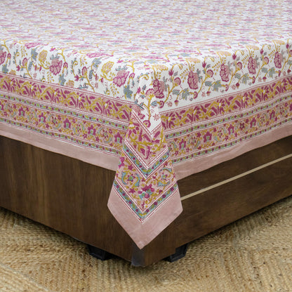 Cotton Bedsheet – Hand Block Floral Print – Pink and Yellow – King, Queen, Twin Sizes - My Store