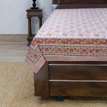 Cotton Bedsheet – Hand Block Floral Print – Pink and Yellow – King, Queen, Twin Sizes - My Store