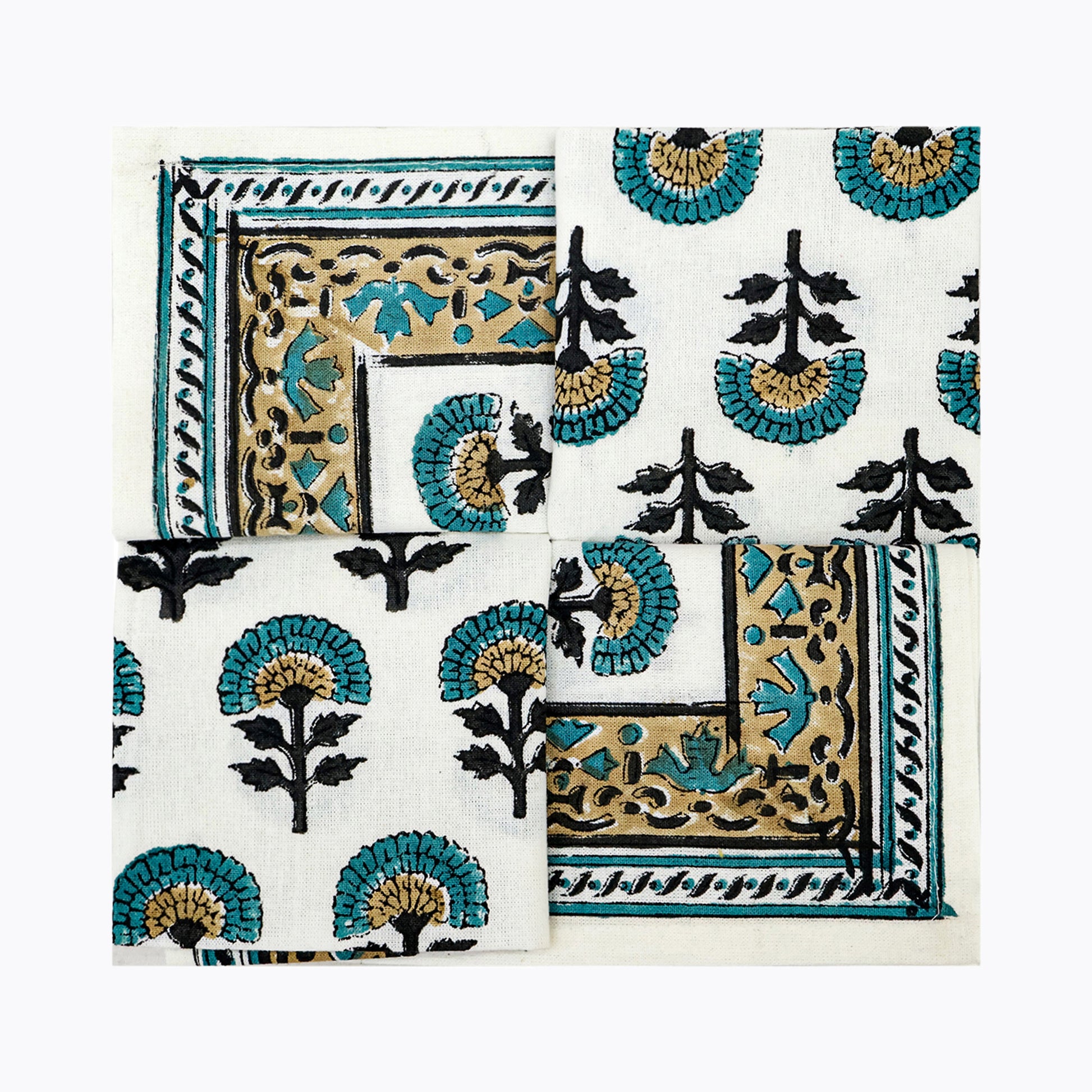 Hand Block Printed Cotton Napkin with Floral Pattern Set Of 4 Napkins - My Store