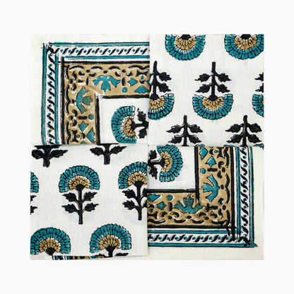 Hand Block Printed Cotton Napkin with Floral Pattern Set Of 4 Napkins - My Store