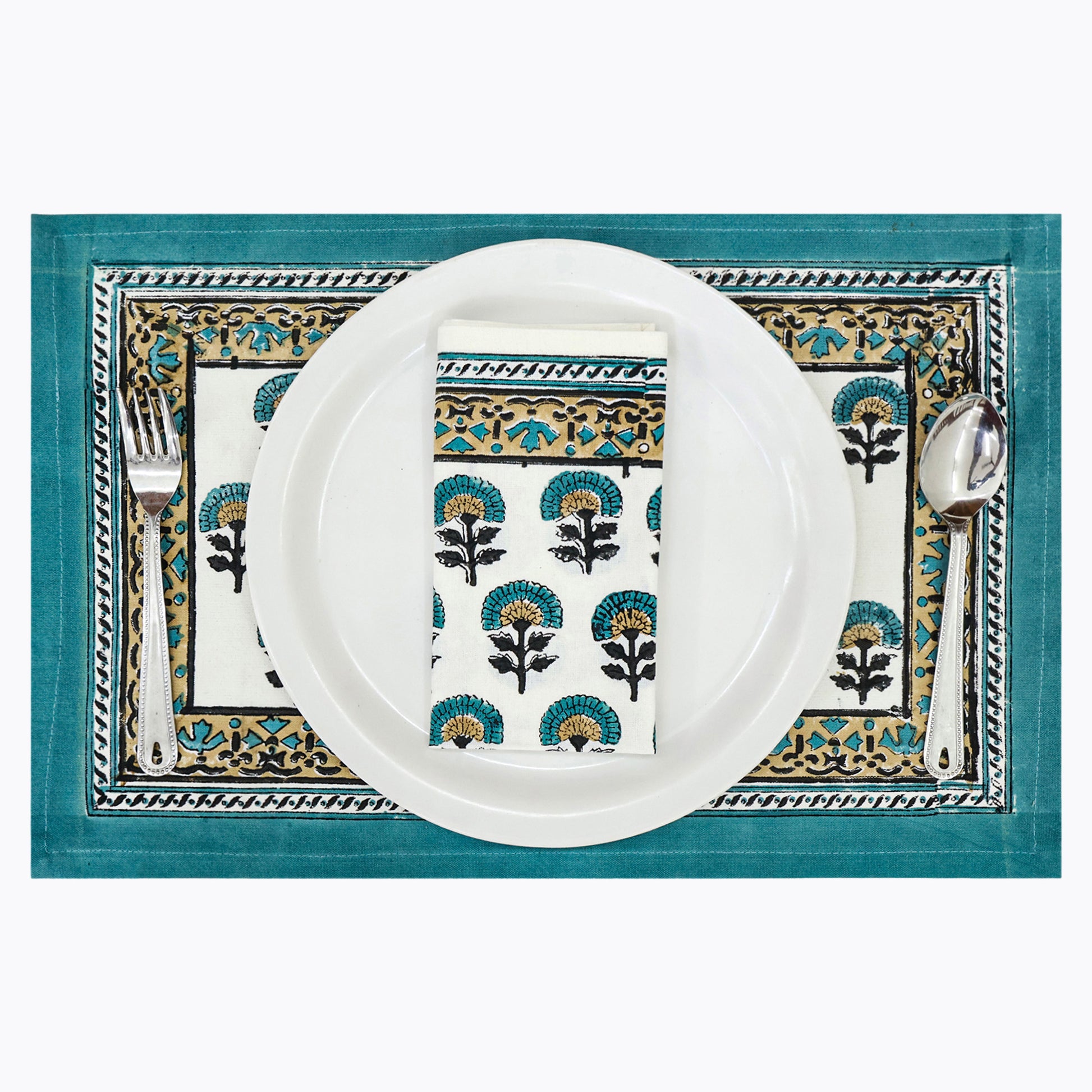 Hand Block Printed Cotton Napkin with Floral Pattern Set Of 4 Napkins - My Store