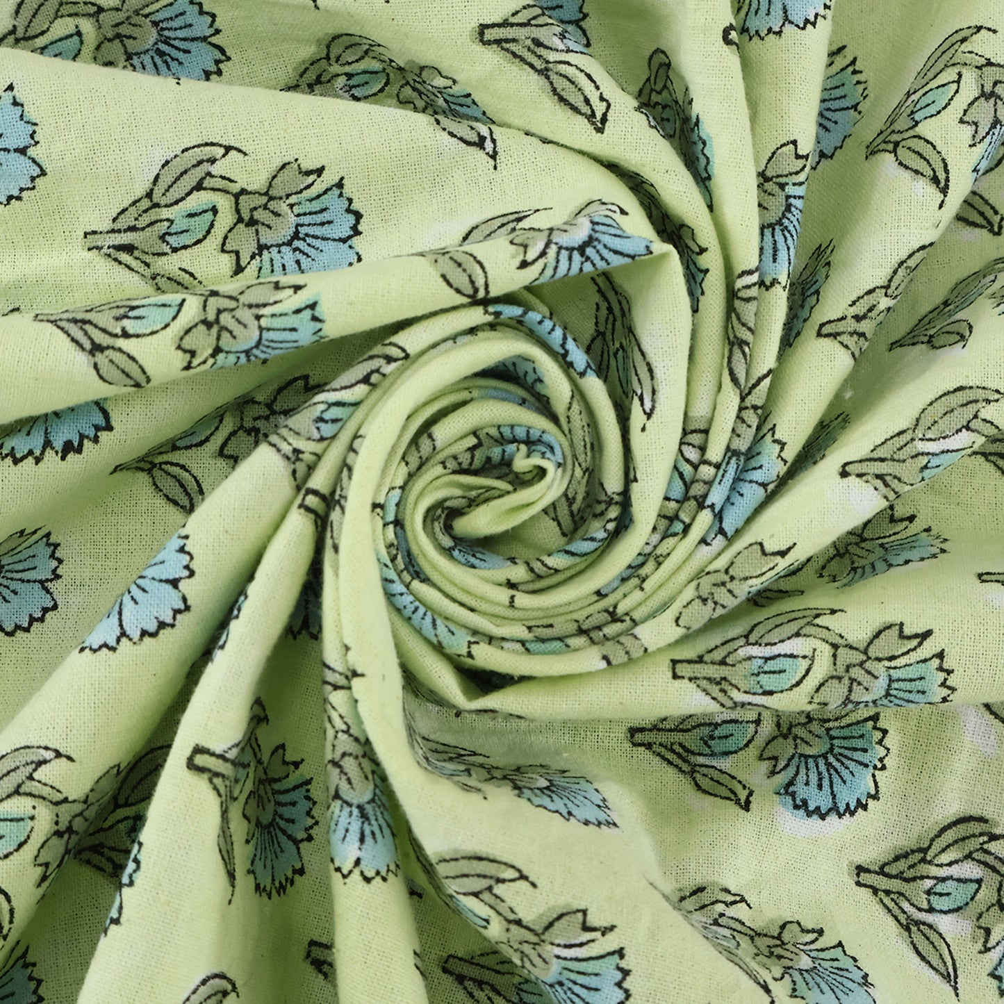 Rectangle Blue Green Floral Hand Block Printed Tablecloth - My Store