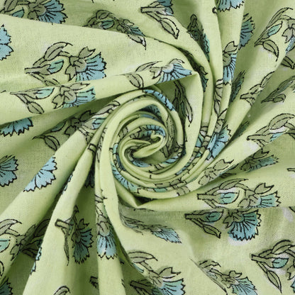 Rectangle Blue Green Floral Hand Block Printed Tablecloth - My Store