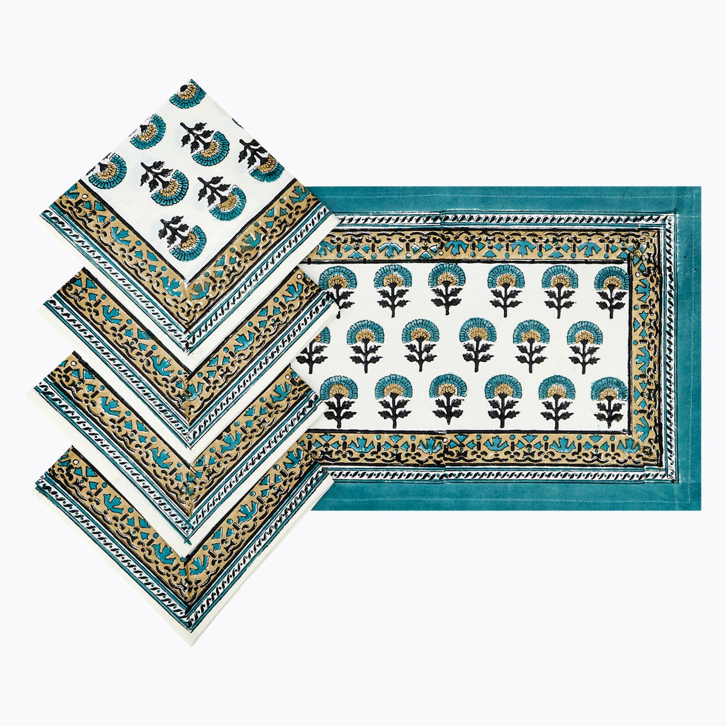 Hand Block Printed Cotton Napkin with Floral Pattern Set Of 4 Napkins - My Store