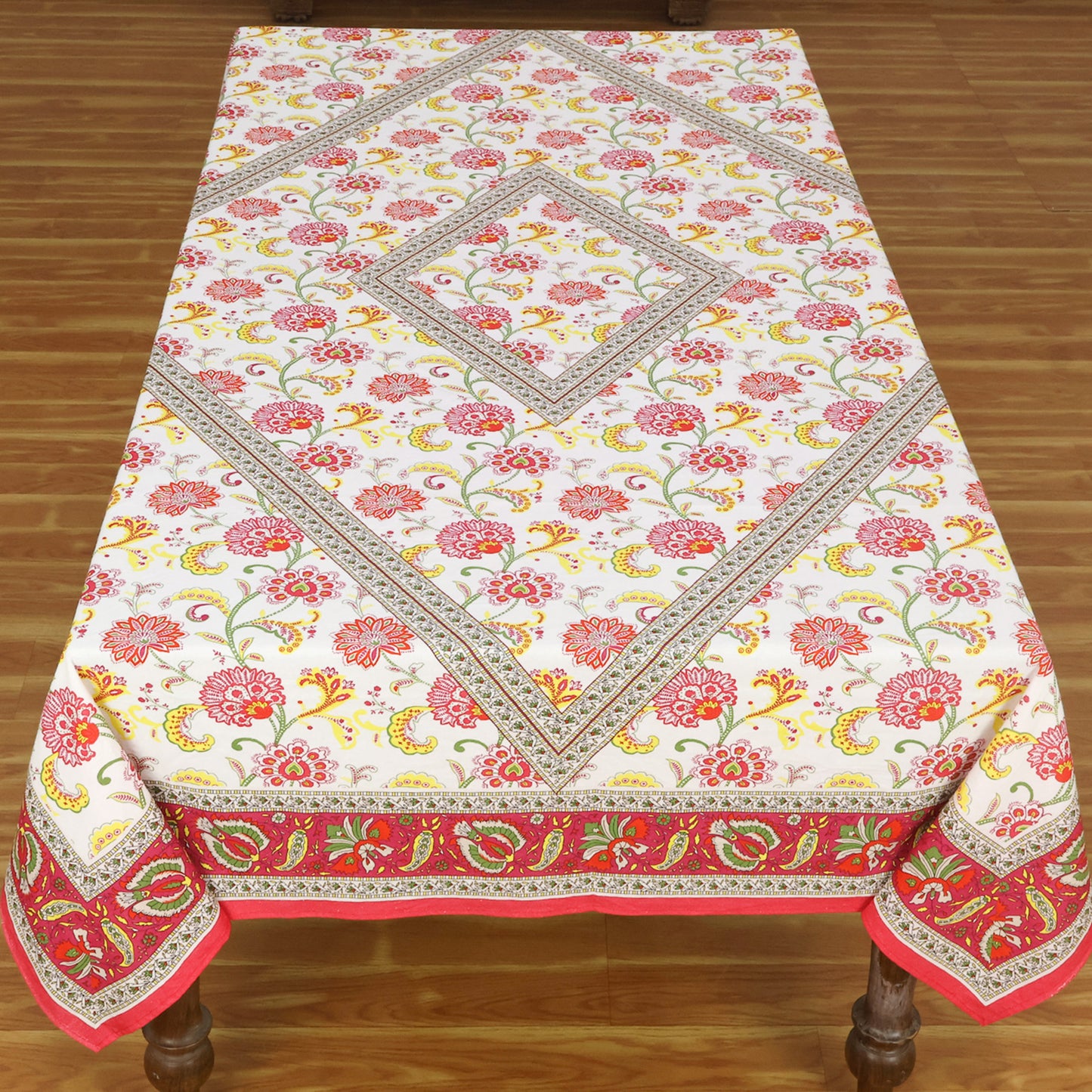 Red & Yellow Wedding Tablecloth, Dining Table Decor, Floral Print Table Linens - My Store