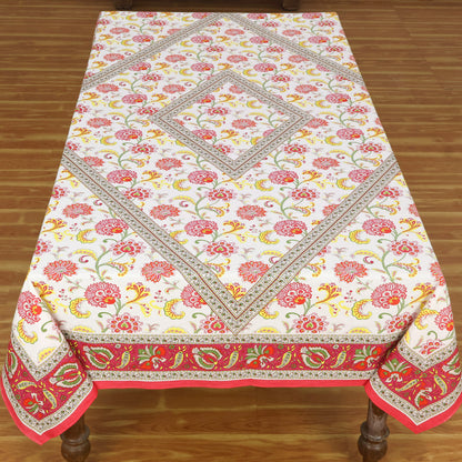 Red & Yellow Wedding Tablecloth, Dining Table Decor, Floral Print Table Linens - My Store