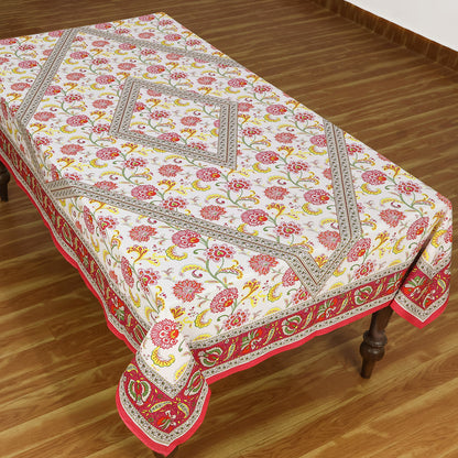 Red & Yellow Wedding Tablecloth, Dining Table Decor, Floral Print Table Linens - My Store