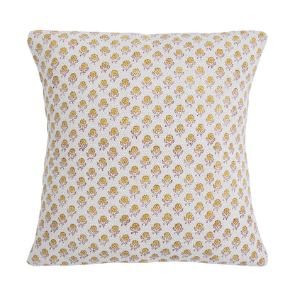 Yellow Floral Print Pillow Cover Block Printed Cotton Cushion Cover Boho Sofa Decor Housewarming Gift