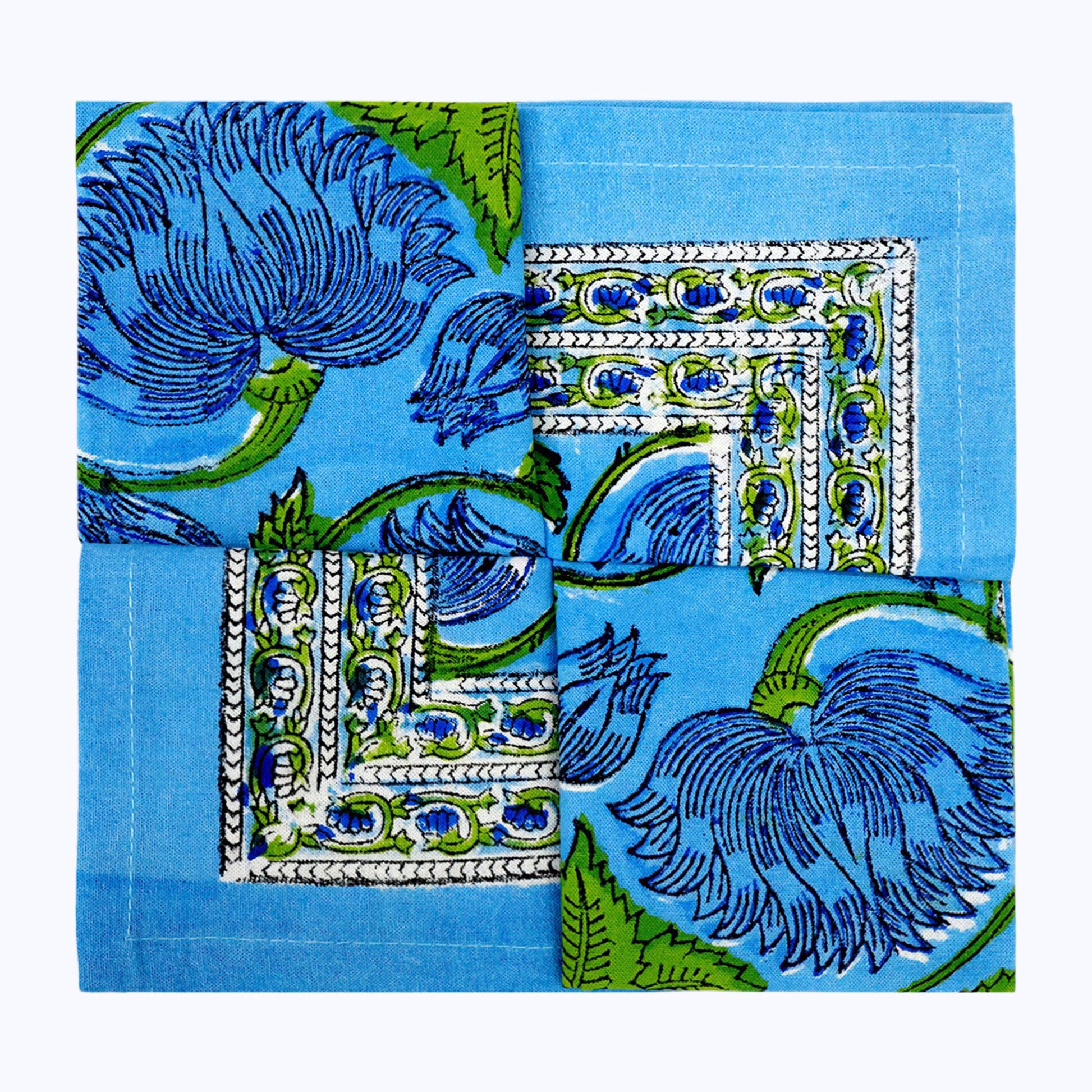 Indian Hand Block Printed Cotton 4 Pieces Napkins Set - My Store