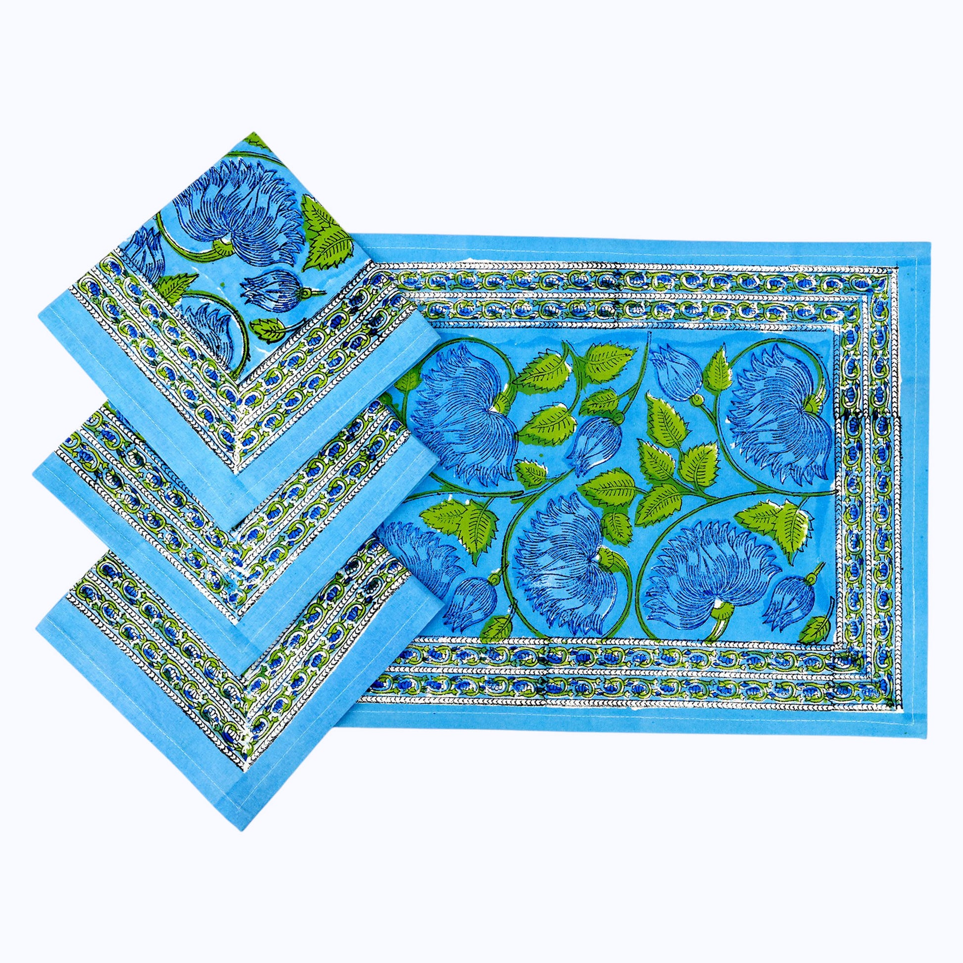 Indian Hand Block Printed Cotton 4 Pieces Napkins Set - My Store