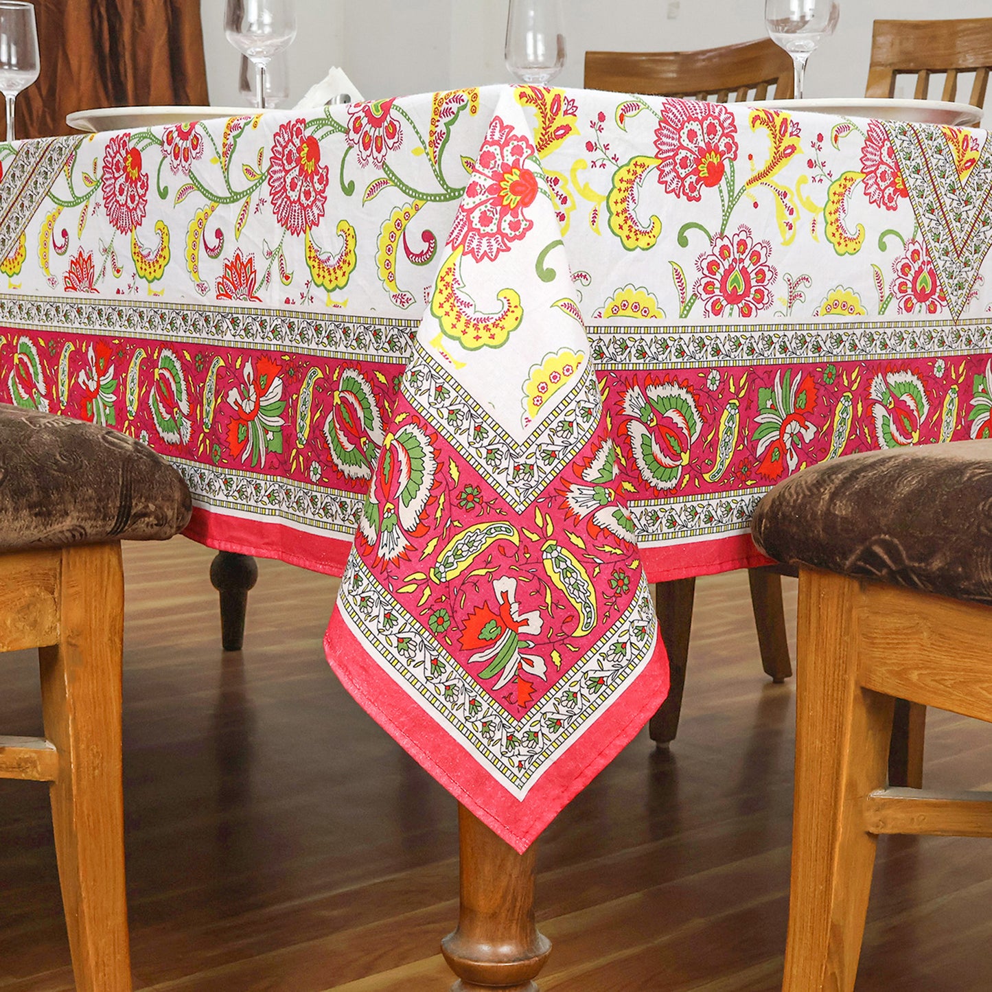Red & Yellow Wedding Tablecloth, Dining Table Decor, Floral Print Table Linens - My Store