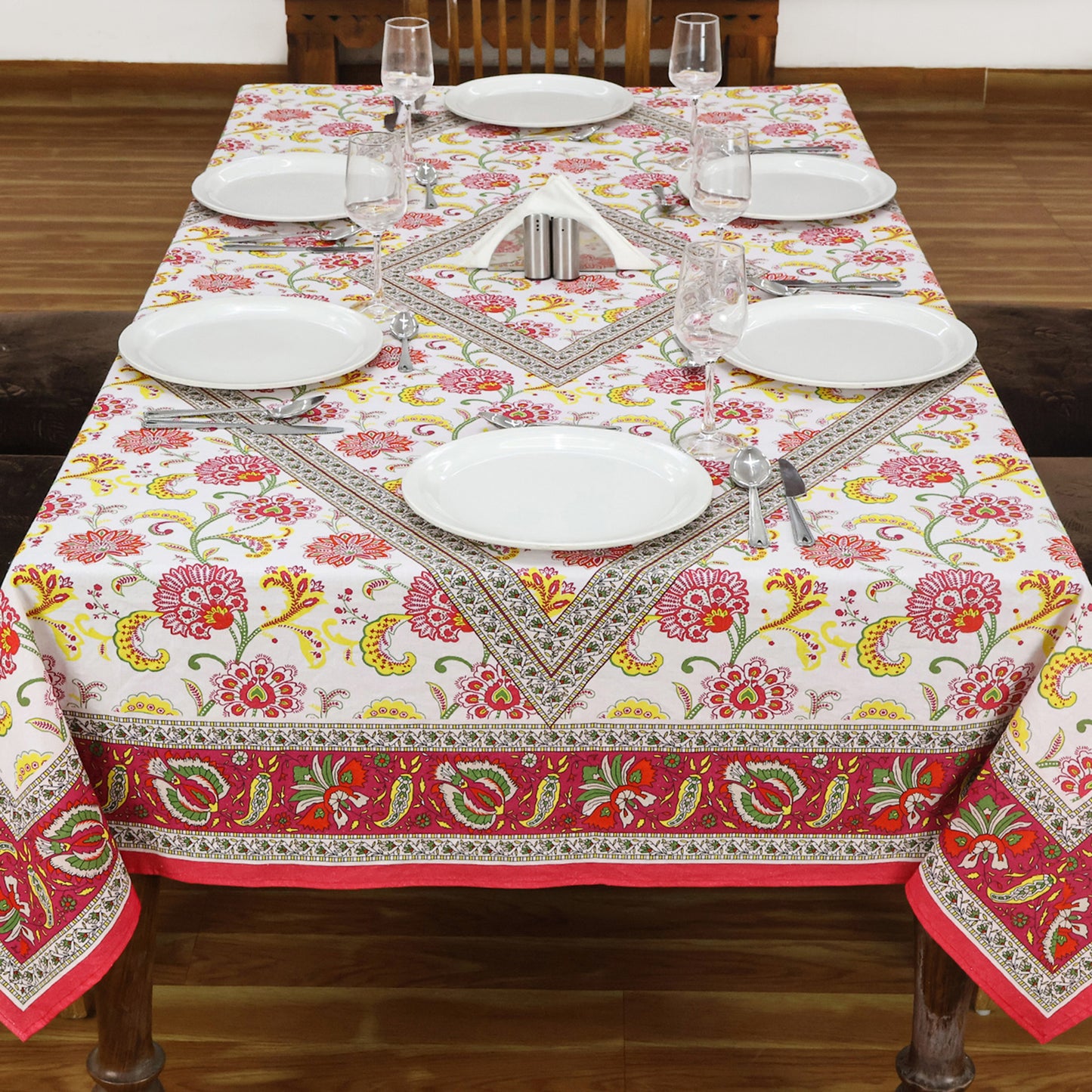Red & Yellow Wedding Tablecloth, Dining Table Decor, Floral Print Table Linens - My Store