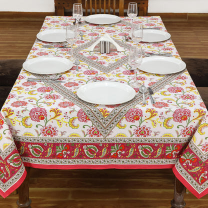 Red & Yellow Wedding Tablecloth, Dining Table Decor, Floral Print Table Linens - My Store