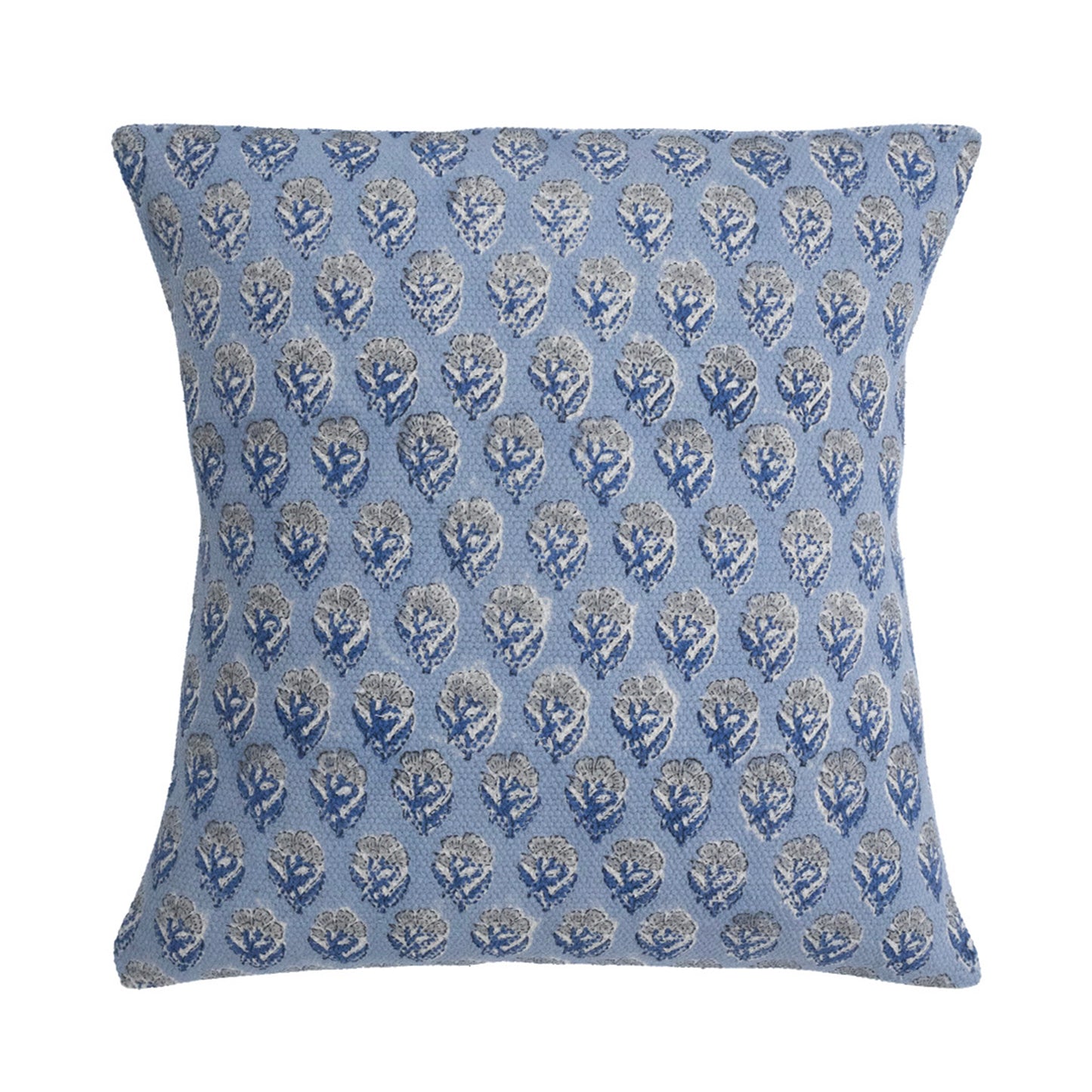 Blue Floral Buta Block Print Cushion Cover | Cotton Throw Pillow Cover