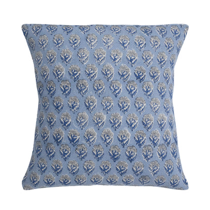 Blue Floral Buta Block Print Cushion Cover | Cotton Throw Pillow Cover