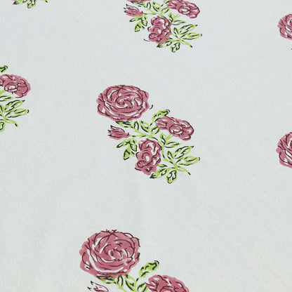 Rectangle Green With White Cotton Block Printed Table Cloth - My Store