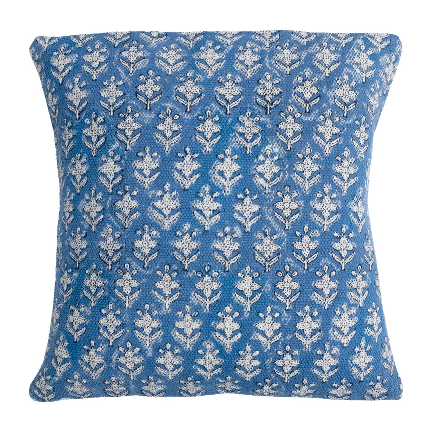 Hand Block Printed Indigo Floral Cushion Cover | Cotton Decorative Pillow