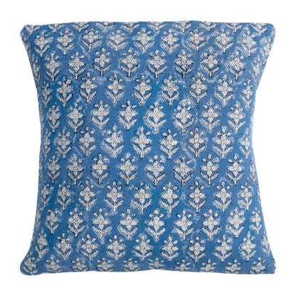 Hand Block Printed Indigo Floral Cushion Cover | Cotton Decorative Pillow