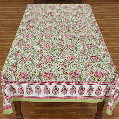 Cotton Green & Red Dining Tablecloth - Block Printed Table Linen - My Store