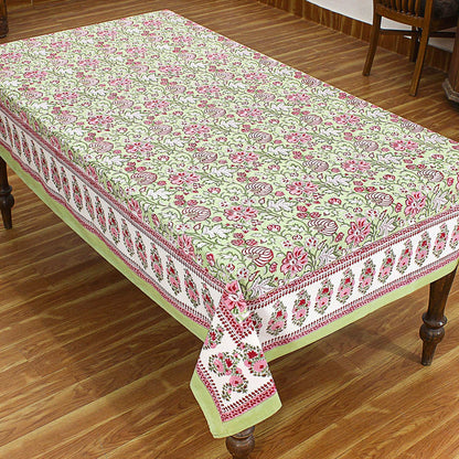 Cotton Green & Red Dining Tablecloth - Block Printed Table Linen - My Store