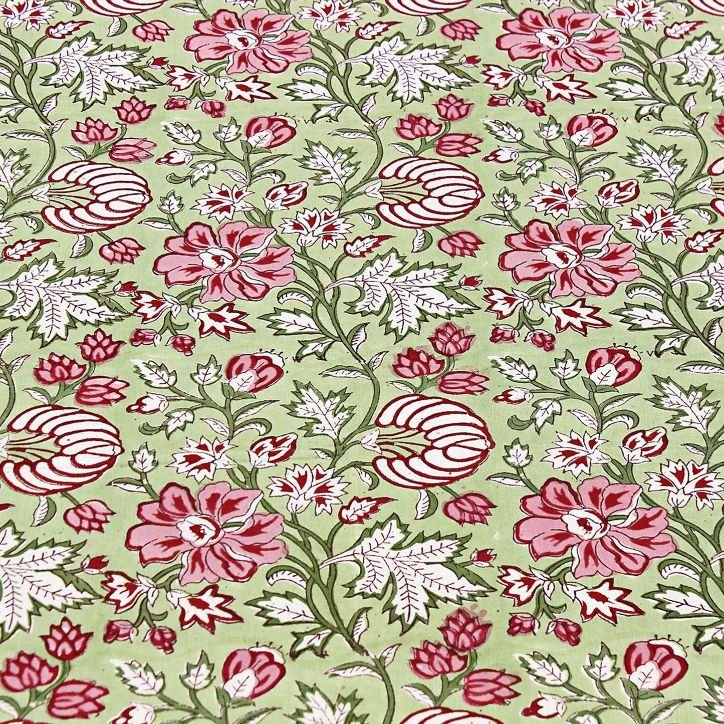 Cotton Green & Red Dining Tablecloth - Block Printed Table Linen - My Store