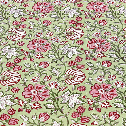 Cotton Green & Red Dining Tablecloth - Block Printed Table Linen - My Store