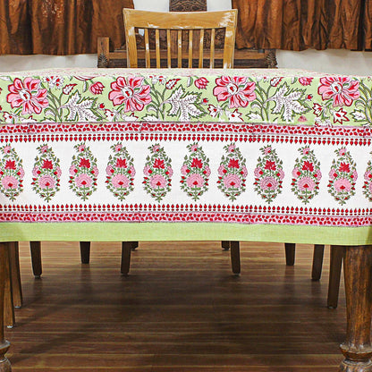 Cotton Green & Red Dining Tablecloth - Block Printed Table Linen - My Store