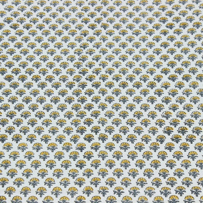 Hand Block Printed Gray and Yellow Tree Printed Cotton Tablecloth - My Store