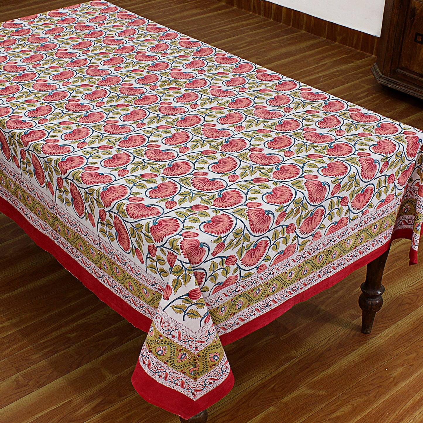 Handmade Red and White Block Printed Rectangle Dinning Tablecloth - My Store