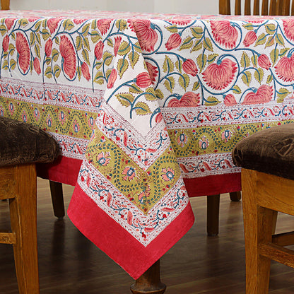 Handmade Red and White Block Printed Rectangle Dinning Tablecloth - My Store