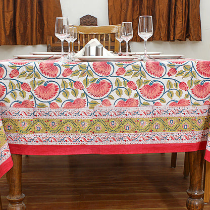 Handmade Red and White Block Printed Rectangle Dinning Tablecloth - My Store