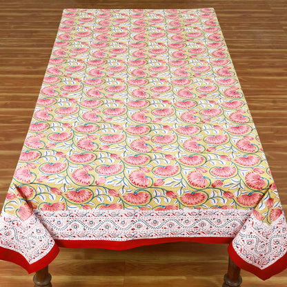 Multicolor Hand Block Printed Floral Print Tablecloth With Beautiful Red Border - My Store