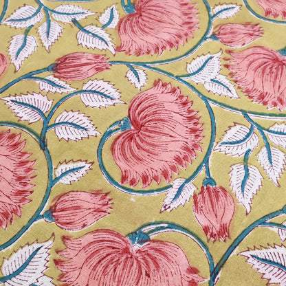 Multicolor Hand Block Printed Floral Print Tablecloth With Beautiful Red Border - My Store