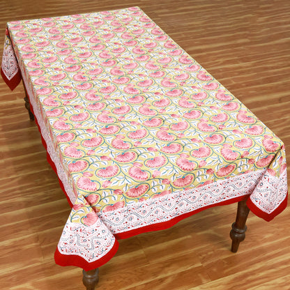 Multicolor Hand Block Printed Floral Print Tablecloth With Beautiful Red Border - My Store