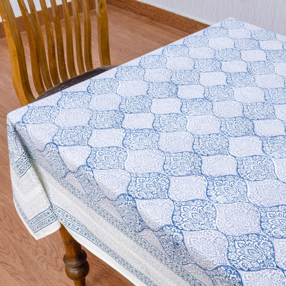 Artisan Block Print Cotton Tablecloth, Blue and Gray Indian Rectangle Dining Cover - My Store