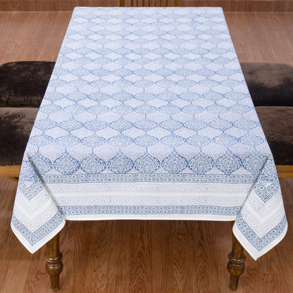 Artisan Block Print Cotton Tablecloth, Blue and Gray Indian Rectangle Dining Cover - My Store