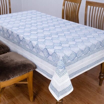 Artisan Block Print Cotton Tablecloth, Blue and Gray Indian Rectangle Dining Cover - My Store