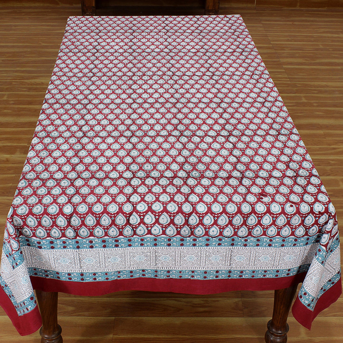 Cotton Red and White Hand Block Printed Dinning Tablecloth - My Store