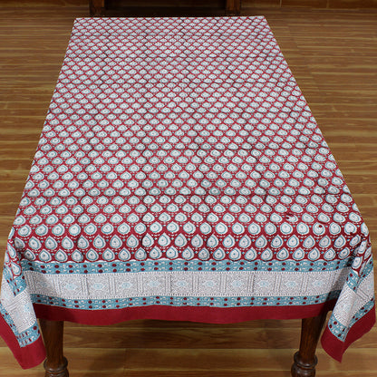 Cotton Red and White Hand Block Printed Dinning Tablecloth - My Store