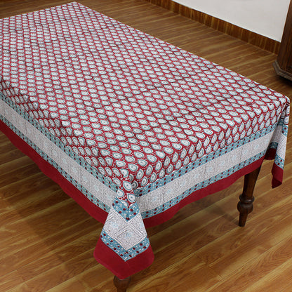 Cotton Red and White Hand Block Printed Dinning Tablecloth - My Store