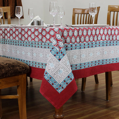 Cotton Red and White Hand Block Printed Dinning Tablecloth - My Store