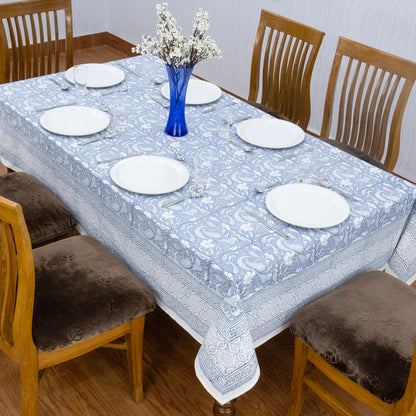 Blue and White Block Print Cotton Tablecloth, Handmade Indian Rectangle Table Linen - My Store