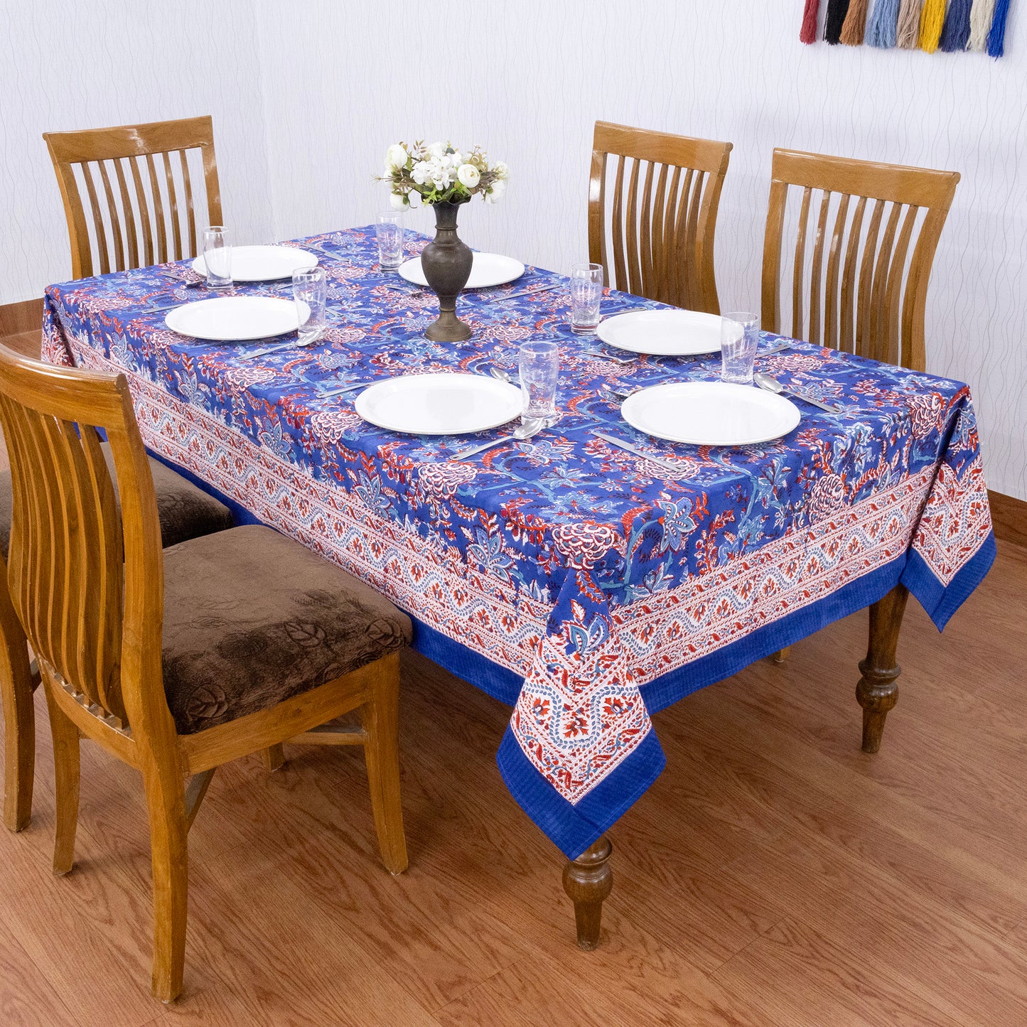Artisan Block Print Cotton Tablecloth, Purple and Red Indian Rectangle Dining Cover - My Store