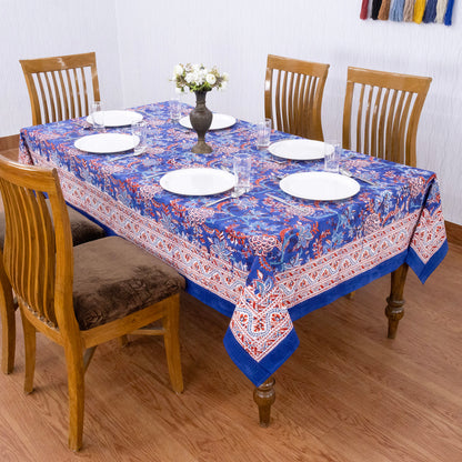 Artisan Block Print Cotton Tablecloth, Purple and Red Indian Rectangle Dining Cover - My Store